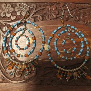 Multi hoop earrings with blue and orange beads